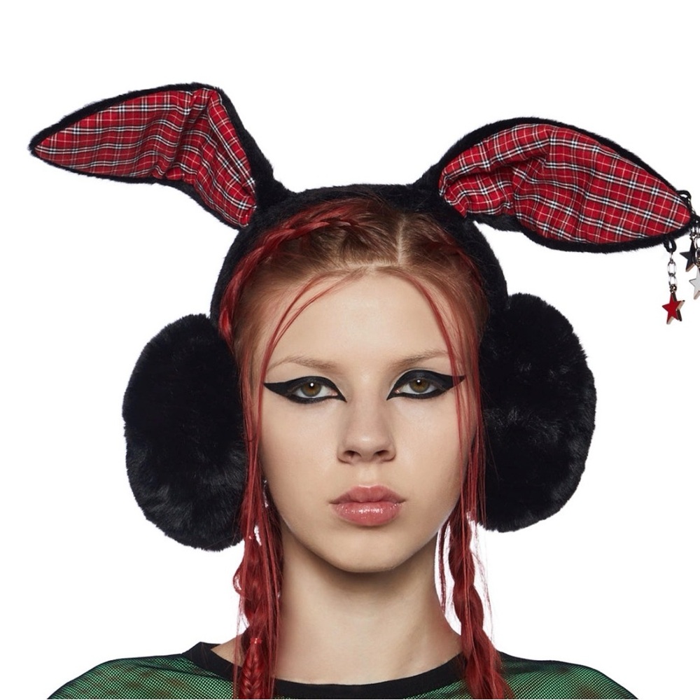 Current mood Black and Red Plaid Bunny Ear Earmuffs